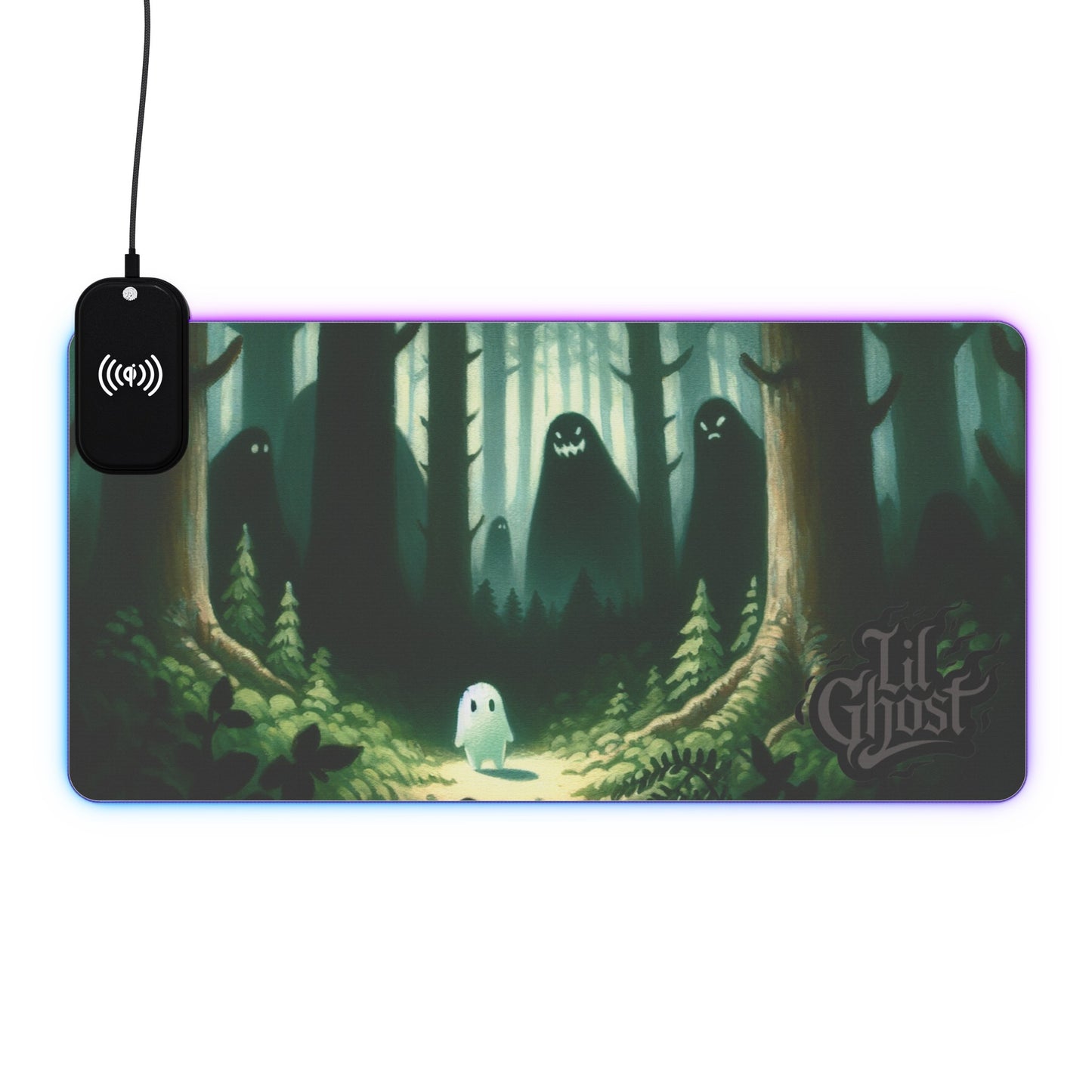 Lil Ghost Gaming Desk Pad, With Wireless Charging