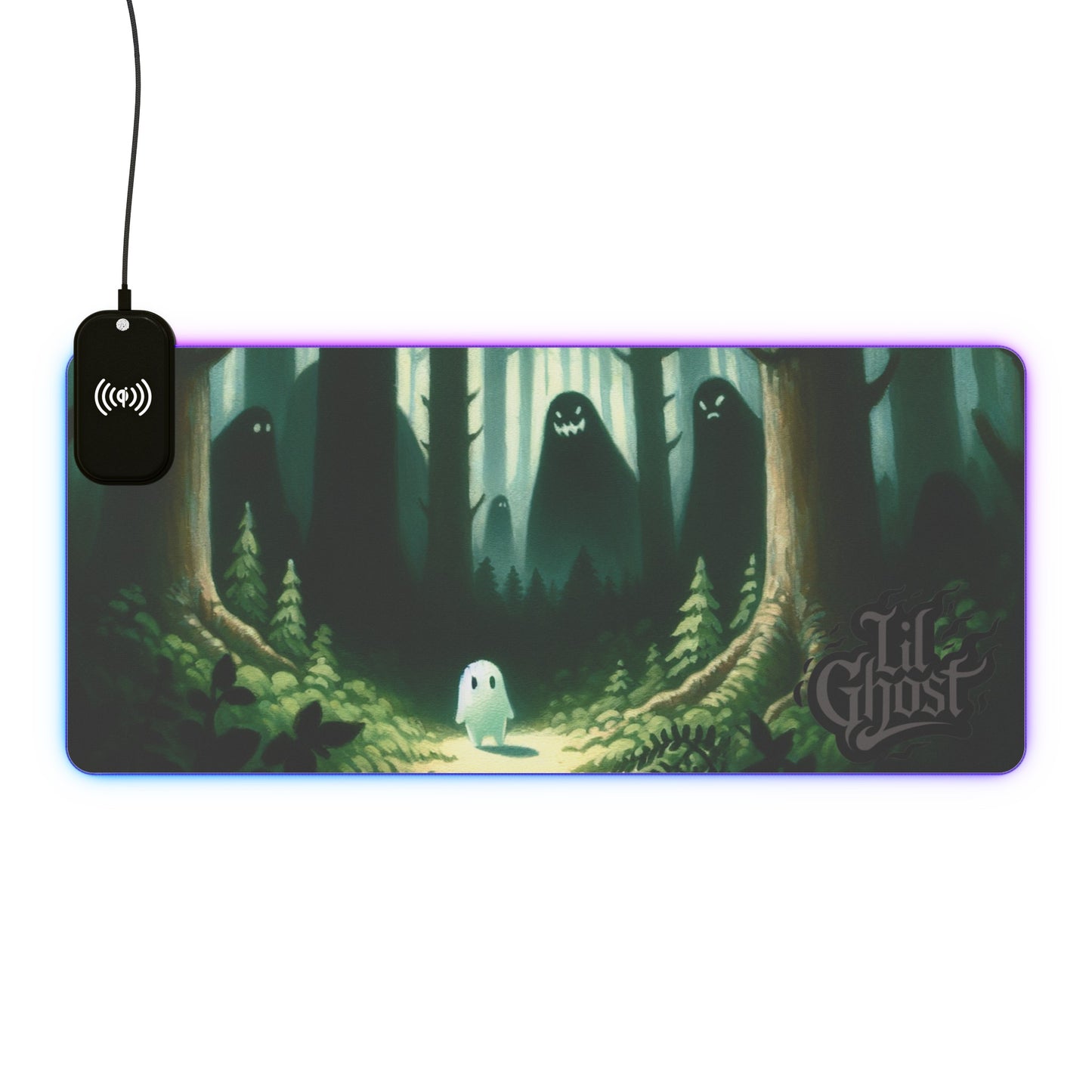 Lil Ghost Gaming Desk Pad, With Wireless Charging