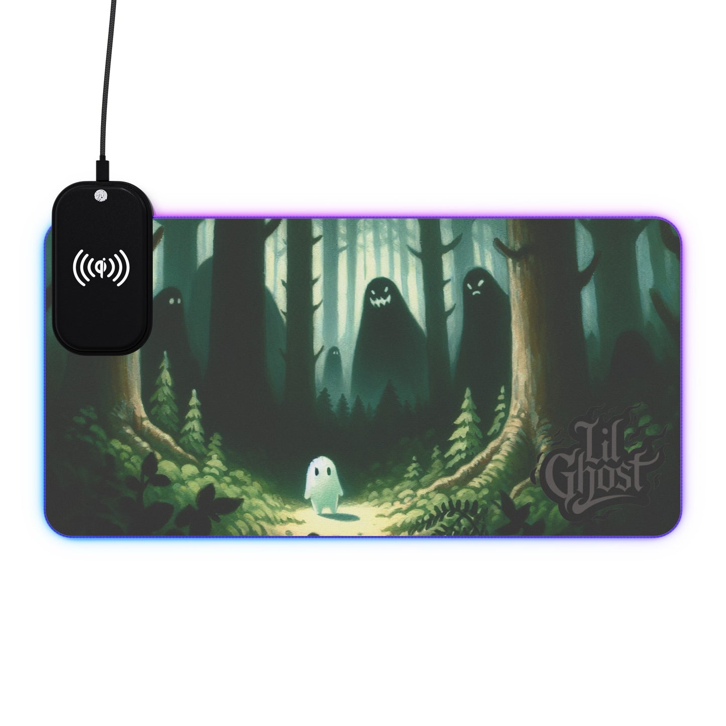 Lil Ghost Gaming Desk Pad, With Wireless Charging